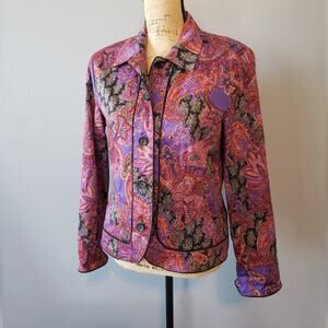Coldwater Creek vtg floral paisley button lined collared jacket purple S